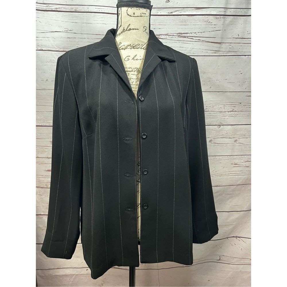 Dressbarn Black Pinstripe Blazer Jacket Womens Size 12‎